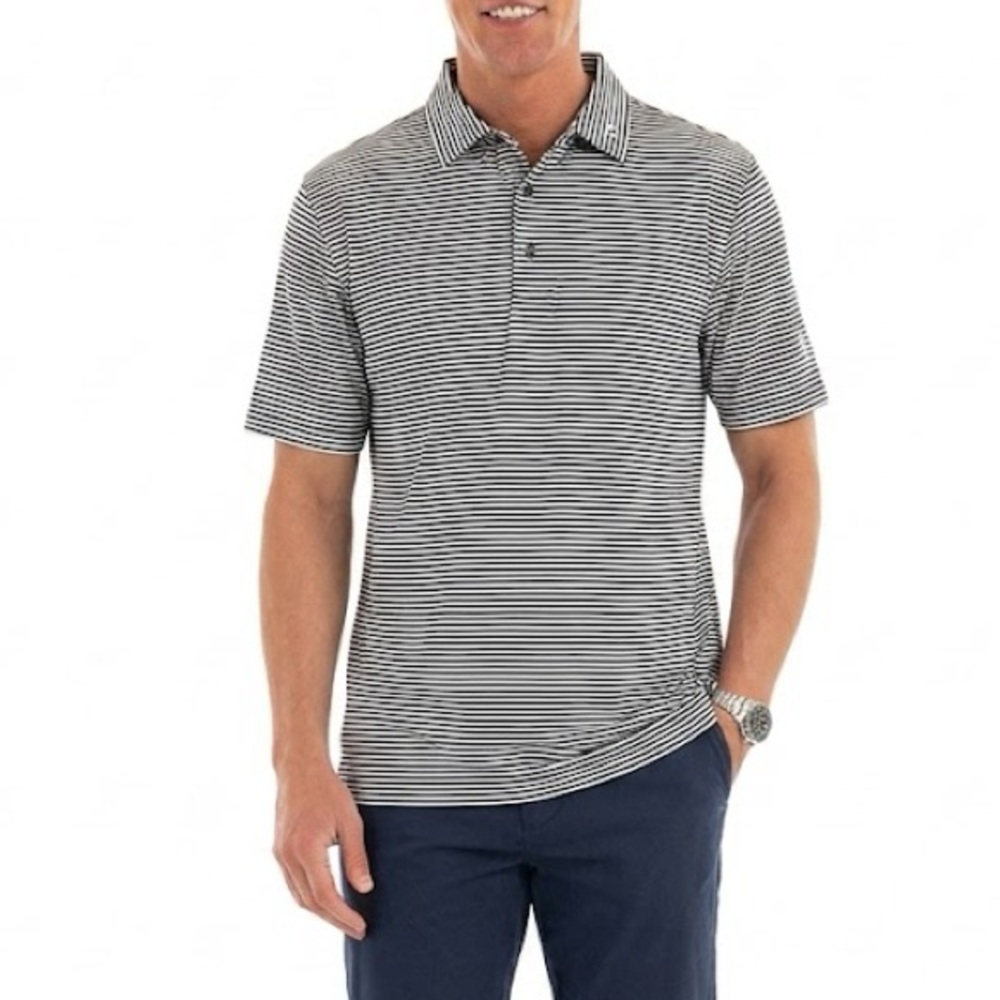 FootJoy Golf Polo Shirt Men’s‎ 2XL Navy White Striped Performance Short Sleeve